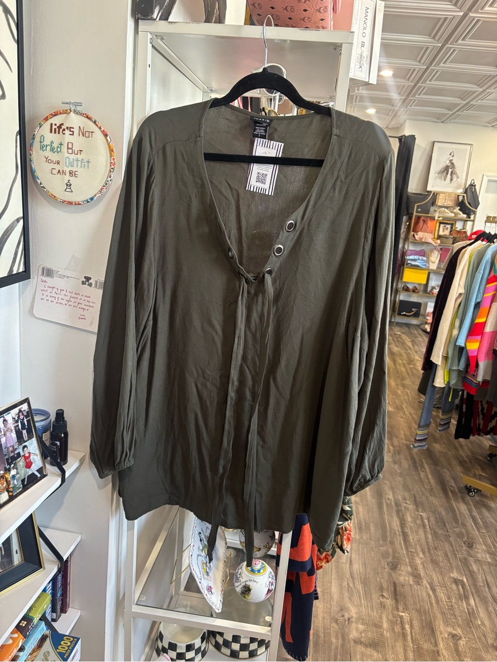 torrid Olive Green V-Neck Tie-Front Tunic top